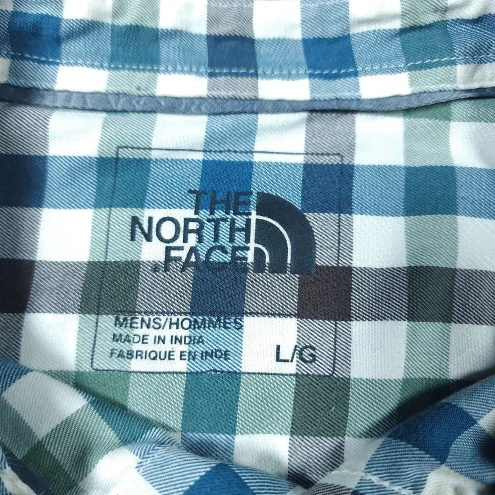 The North Face Mens Long Sleeve Gingham Button Up Shirt Large L Blue Green Brown